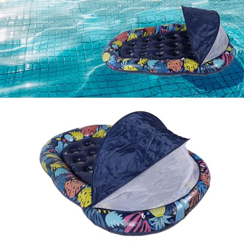 Ombrellone da piscina galleggiante con parasole staccabile, galleggiante da piscina con tettuccio e portabicchieri, lettino multifunzionale per adulti in spiaggia, lago e feste in