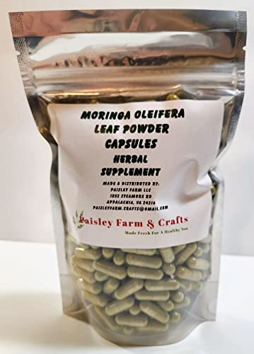 Paisley Farm and Crafts Moringa Oleifera Leaf Capsules Non GMO - Herbal Supplement - 100% Pure Leaf Powder! (300) - Made Fresh On Demand!