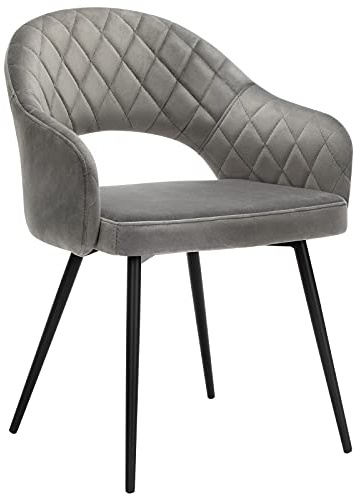 SONGMICS Silla Moderna de Terciopelo, Silla Acolchada con Reposabrazos, Patas de Metal, Diseño Elegante, para el Comedor, Sala de Estar, Dormitorio, Cocina, Gris LDC82GY