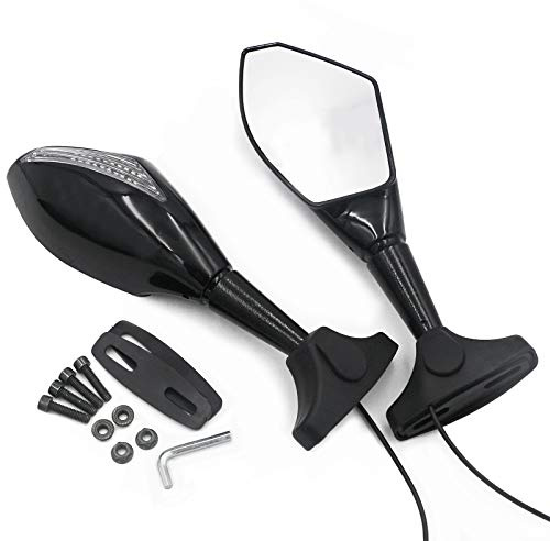 WOOSTAR Seitenspiegel mit Blinker LED Ersatz für YZF R6 250R 650R Triumph TT600 CBR600RR Suzuki GSXR 600 Taschenrad Schwarz Packung mit 2