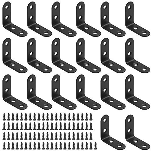 Glarks L-Halterung, rechtwinklig, Eckstrebe, Gelenkhalterung, Befestigung für Holzstuhl, Bücherregal, Brett, Fenster, Möbel, Schrank, 40 x 40 x 2 mm, Schwarz, 20 Sets