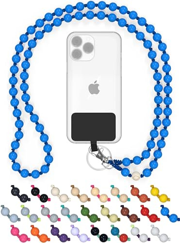 BEARFOOT Holzperlen Handykette universal 135 cm, handgefertigt (The Ocean) | Schlüsselband zum Umhängen, kompatibel mit allen Smartphones, iPhone & Samsung, als Kette oder Necklace