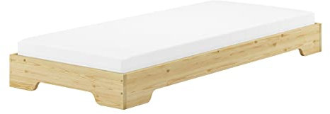 Erst-Holz®Extra platzsparendes stabiles Flachbett in kompakter Form 90x190 Studentenbett Massivholz V-60.41-09-190Rollrost und Matratze inkl.