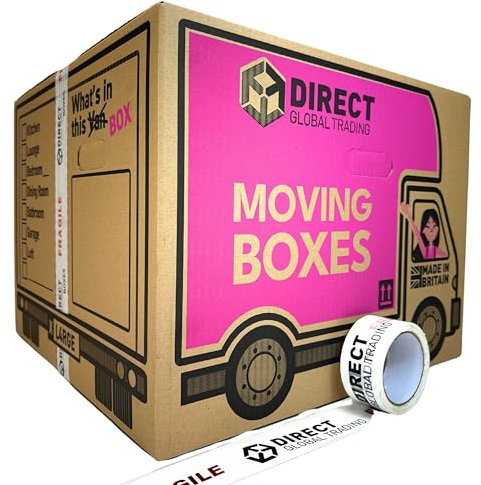 20 Strong Extra Large Cardboard Storage Packing Moving House Boxes with Carry Handles and Room List 66 Metres Fragile Tape 52cm x 52cm x 40cm