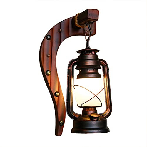 Vintage Holz Wandleuchte Retro Industrial Loft Wandlampe Rustikal Antik Innen E27 Laterne Lampe Landhaus Antiken Nostalgie Wandbeleuchtung Beleuchtung, für Schlafzimmer Wohnzimmer Esstisch,Left hand