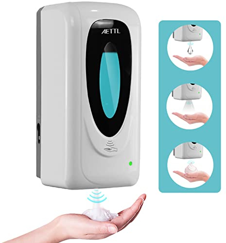 AETTL Touchless Automatic Foaming Hand Soap Dispenser Wall Mount, Motion Sensor Foam Liquid Refill Bottle Sanitizer Dispensing for Bathroom Kitchen Home Farmhouse Station 1306-s