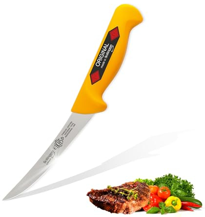 EIKASO Solingen Germany Ausbeinmesser gebogen 13cm Steif - Fleischermesser Metzgermesser Schlachtermesser für Hobby- und Profimetzger Fleisch Fisch Gemüse