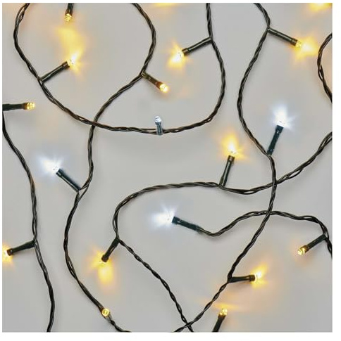 EMOS Catena di luci a LED bianco caldo + bianco freddo per interni ed esterni, 18 m, con 180 LED, funzione timer 6 ore, alimentatore e trasformatore, per feste, Natale, decorazione