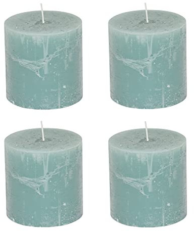 Stumpenkerzen Rustic 4er Set - Stumpenkerze, Blockkerze, Kerze, Adventskranz, Advent - Kein Ruß - Brenndauer: 75 Std. - viele Farben - 10x10 cm (Grün)