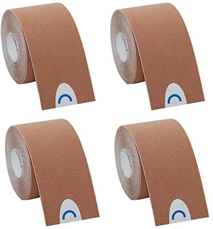 OBTANIM 4 Rolls Waterproof Breathable Kinesiology Tape, Athletic Elastic Kneepad Muscle Pain Relief Knee Taping for Gym Fitness Running Tennis Swimming Football (Skin)
