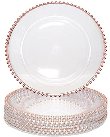 DaCakeWS Rose Gold Bead Charger Plates, 13 Round, Set of 10 - Acrylic Dinner, Wedding, Party, Event