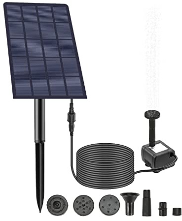 Kavolet Solarbrunnen, 2,5 W, Wasserpumpe mit 4 Düsen, 160 l/h, für Teich, Vogelbad, Aquarium, Gartendekoration