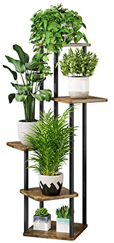 AZERPIAN Plant Stand 5 Tier Indoor Metal Flower Shelf for Multiple Plants Corner Tall Flower Holders for Patio Garden Living Room Balcony Bedroom, Black (Black)