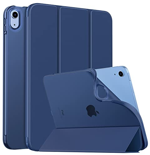 MoKo Case for New iPad (A16) 11th Generation 2025/10th Gen 2022, iPad 11/10.9 Cover Soft TPU Translucent Frosted Back Cover Slim Shell Protective with Adjustable Angles, Auto Wake/Sleep, Navy Blue