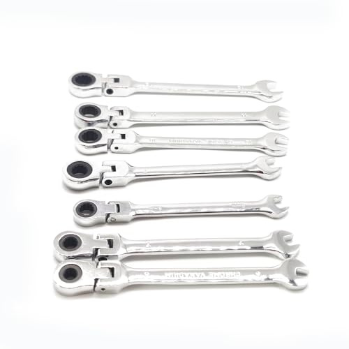 7pcs a Set 6mm 7mm 8mm 9mm 10mm 11mm 12mm Flexible Pivoting Head Ratchet Combination Spanner Wrench Garage Metric Tool
