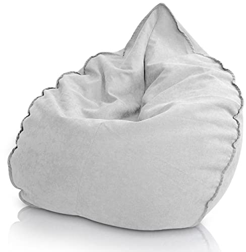 Aiire Relaxo Sitzsack XXL für Kuschelecke - Luxus Bean Bag Chair Design aus Baumwolle mit Füllung - Riesen Sitzsäcke Erwachsene, Sitz Sack Flauschig - Bodenkissen Grob, Bodenstuhl, Bodensessel Grau