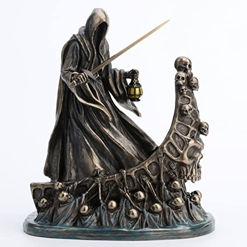 Veronese Design Sensenmann-Statue, 19,5 cm hoch, dunkler Botschaft und die Ferry der verdammten Kunstharz-Skulptur, Bronze-Finish