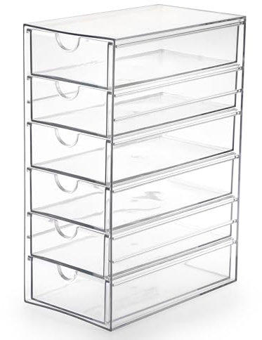 SUMTree Boîte de Rangement Plastique Transparente pour Accessoires de Cheveux avec 5 Tiroirs, Boîte Rangement pour Salle de Bain, Placard, Bureau, 25 x