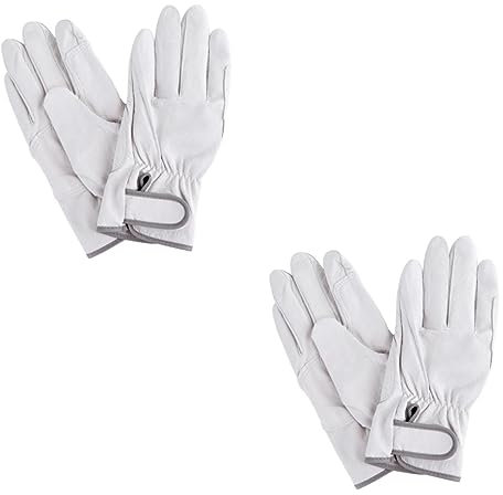 DOITOOL 2 Paar Doppelköpfige Feuerfeste Handschuhe – Länge Hitzebeständige Schweißhandschuhe Leder-baumwollfutter Für Backofenherd Weiß