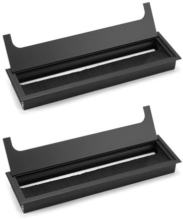 QWORK® Set di 2 Passacavi scrivania per tavolo da ufficio e scrivania computer, Alluminio nero anodizzato, 80 * 280 mm