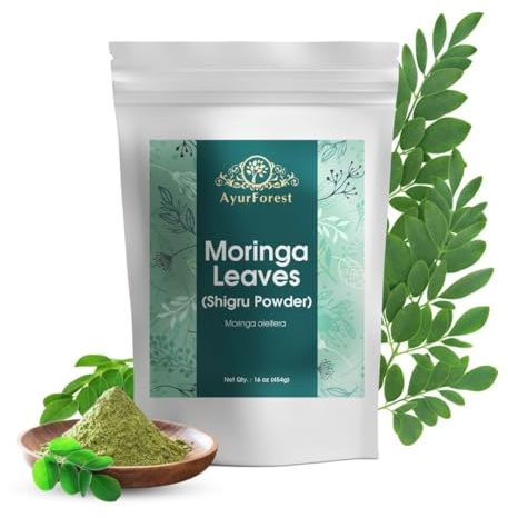 AYURFOREST Moringa Leaves Powder Oleifera Leaf Shigru Great in Drinks and Smoothies 16 Ounce