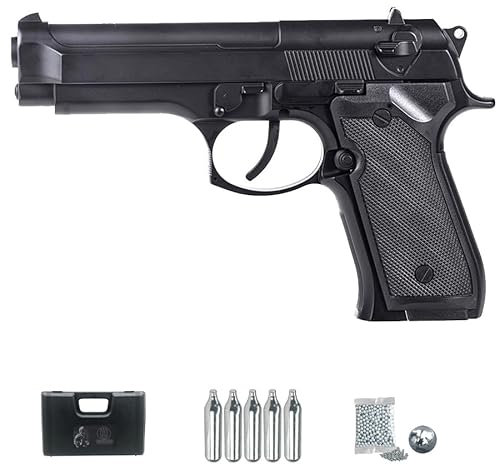 Pistola Hwasan M9 Tipo M92 CO2 (4,5mm) | Pack Pistola de balines Modelo Beretta 92 (perdigones Bolas de Acero BB's). Arma de Aire comprimido CO2 Calibre 4,5mm
