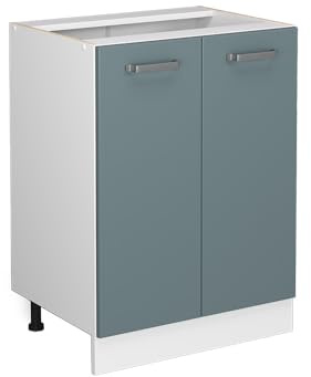 Vicco Küchenunterschrank R-Line, Blau-Grau, 60 cm | 2 Türen · Ohne Arbeitsplatte · Höhenverstellbare Füße · 1 Einlegeboden · ✓ Frei kombinierbar