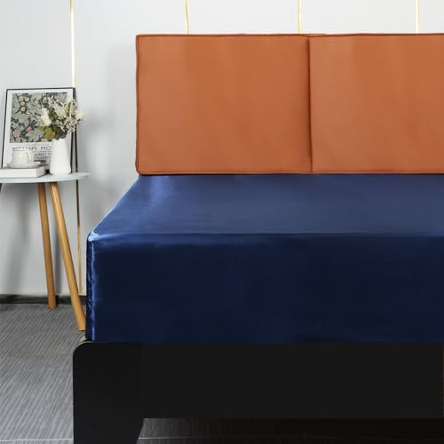 Lirex Satin Fitted Sheet Twin XL Size,Luxury & Ultra Soft Deep Pocket Single Bottom Bed Sheets Sold Separately, Navy Blue