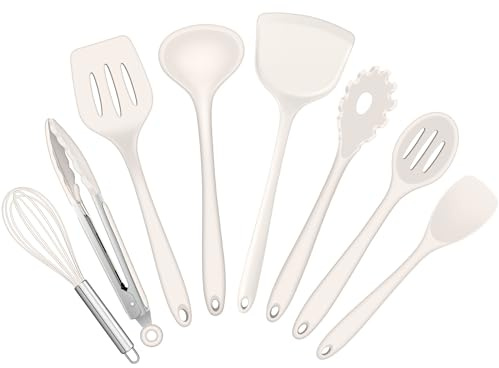 HaWare Küchenhelfer Set, 8 Stück Silikon Küchenutensilien Kochutensilien, Hitzebeständiger Kochgeschirr Kochbesteck Set zum Kochen Backen, Gesund & Antihaft, Spülmaschinenfest - Khaki