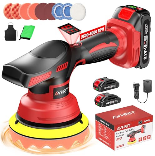 Avhrit Lucidatrice Auto Senza Fili 6’’ 21V 2x2000mAh - Lucidatrice Orbitale Professionale con 8 Velocità,Schermo Digitale e 17 Accessori, Lucidatrici per Carrozzeria, Rimozione Graffi e Detailing