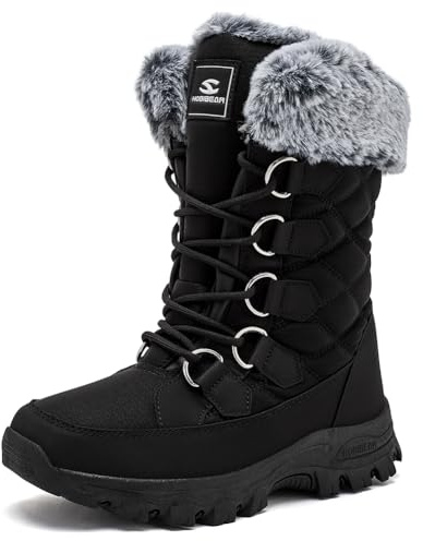 HOBIBEAR Womens Winter Boots Warm Cozy Snow Boots for Women Lightweight Lace Up Cold Weather Outdoor Walking Shoes Water Resistant ALL BLACK