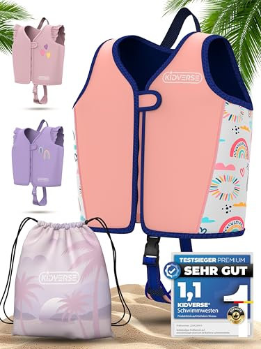 KIDVERSE Schwimmweste Kinder 2-3 Jahre - TÜV geprüfte Schwimmhilfe mit Bauchumfang bis 56cm - Schwimmhilfe Kinder 2-3 Jahre - Kinderschwimmweste zum Schwimmen Lernen - Komfort Schwimmweste Kind