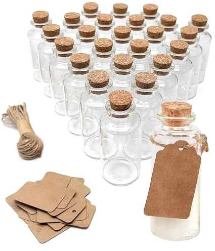 CaiTang 24PCS Bouteilles en Verre 40ml avec Bouchon, Calendrier de l'avent 2025 à Remplir, Bouteilles de Souhaits de Noël, Ornement Suspendu Noël pour Décoration DIY