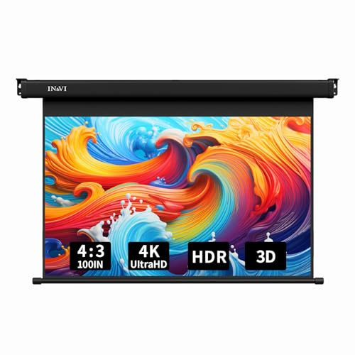 IN&VI ZB Beamer Leinwand Elektrisch Mit Fernbedienung,Leinwand Beamer 4K 3D HD 100 Zoll Format 4:3 Projektionsleinwand für Heimkino und Präsentation,Zur Decken-/ Wand-Montage