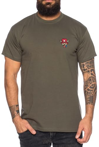Chopper Icon Straw Hat Besticktes Herren T-Shirt - Manga Pirat Anime Luffy One, Farbe:Khaki, Größe:XXL