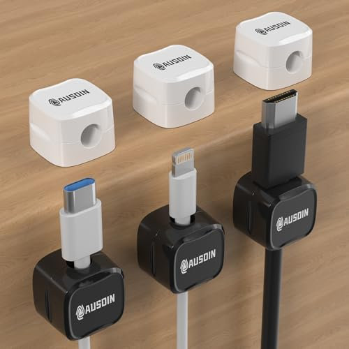 AUSDINAUTO Cord Organizer Holder, Magnetic Desk Cable Clips Management, Hide Phone Charging Cable Keeper, Strong Adhesive Wire Charger Holder for Nightstand, Kitchen Appliances, Office Supplies