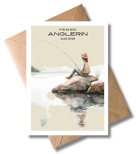 WBdesignz Geburtstag Karte mit Umschlag - Geburtstagkarte Für die beste Anglerin aller Zeiten Angler Geburtstagskarte angeln Glückwunschkarte für Frauen Karte Lustige Geschenkkarte (DIN A6)