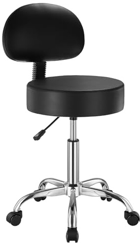 VEVOR Sattelhocker Rollhocker 204 kg belastbarer höhenverstellbarer (84-100 cm) Drehhocker Arbeitshocker mit Rückenlehne, PU-Leder-Drehsattelstuhl für Salon Spa Massage Klinik Schwarz