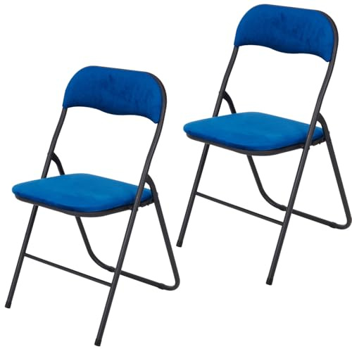 Brixy Luxuriöse Samt Klappstühle im 2er-Set, Blau, Faltbare Esszimmerstühle für Innen und Außen, 43x47x80 cm