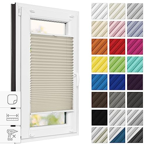 Estika Plissee zum Kleben - Beige - B65 x H180 cm - Selbstklebende Montage am Fensterrahmen, Rollos für Fenster ohne Bohren, Jalousien Fenster innen, einfache Montage