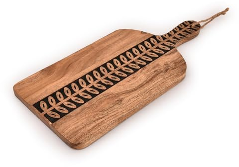 Indus Lifespace Tabla de cortar rectangular de madera de acacia con asa para picar y servir, tabla de tallar (38,1 x 17,8 x 1,6 cm)
