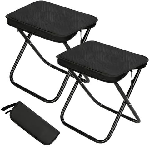 BORDEAG 2 sgabelli pieghevoli portatili, mini sedie pieghevoli da campeggio, colore nero, metallo, acciaio al carbonio, ultraleggeri, per campeggio, pesca, viaggi, tempo libero