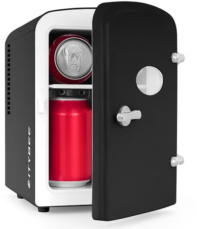 Citybee Mini Kühlschrank Fridge 4L - Kühlschränke klein 12V 230V Läuft Leise Geeignet für Getränke Kosmetik Essen - Minikühlschrank ideal für Auto Zimmer Camping Wohnmobil Büro und Reisen (Schwarz)