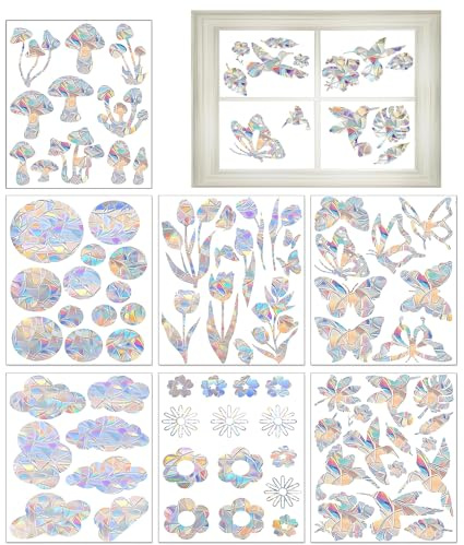 Regenbogen Folie Fenster, Fensterfolie Bunt, Suncatcher Sticker Prisma Fensteraufkleber, Fensterfolie Selbsthaftend Regenbogen Fensterfolies Regenbogeneffek Deko Fensterbilder Blumen