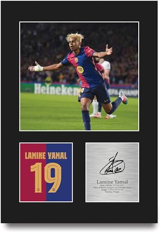 HWC Trading Lamine Yamal Barcelona Geschenke Gedrucktes Signiertes Autogramm Foto für Fußball Anhänger and Fans - A4 Porträt