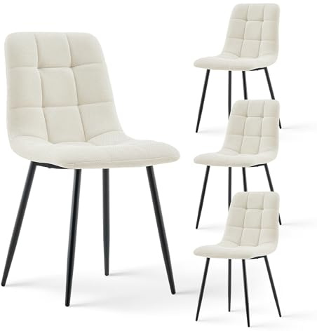 CLIPOP Esszimmerstühle 4er Set Chenille Beige, Gepolsterter Sitz Wohnzimmerstuhl mit stabilen Metallbeinen, für Zuhause und Büro (Chenille Beige, 4er Set)