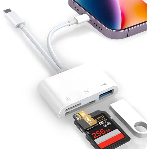 5-in-1 Light-ning SD Kartenleser [MFi-Zertifiziert], Light-ning/USB-C auf Micro SD Kartenlesegerät mit USB-OTG-Anschluss, Plug & Play, kompatibel mit iPhone 16/15/14/13/12/11, i-Pad, S@msung