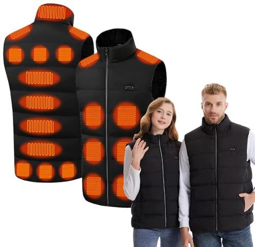 Gilet Riscaldato Uomo e Donna, Gilet Riscaldato USB con 3 Temperature Regolabili 21 Zone, Giacca Calda Invernale per Escursionismo, Moto, Campeggio, all’aperto Lavoro , Sci (senza batteria) (XXL)