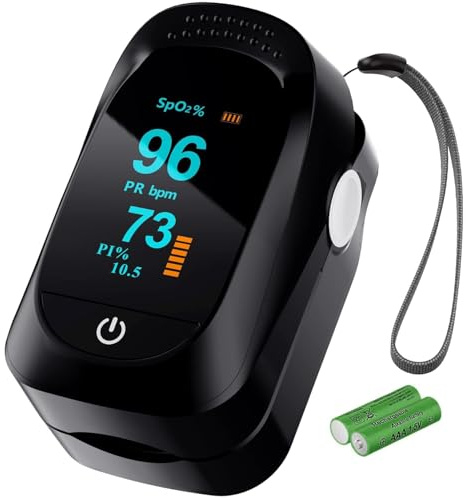 Fingertip Pulse Oximeter - Accurate SpO2 Monitor with AAA Batteries for Home/Outdoor (Black)