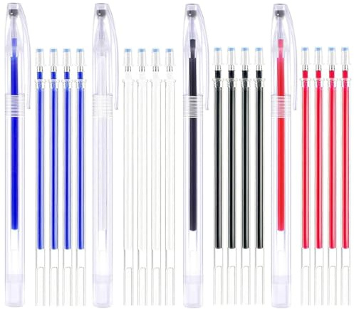 UIEXAY penne cancellabili a caldo, penne marcatrici per tessuti a 4 colori con 20 ricariche, penne cancellabili a caldo intercambiabili per quilting, cucito, sartoria, tessuti, sartoria, marcatori